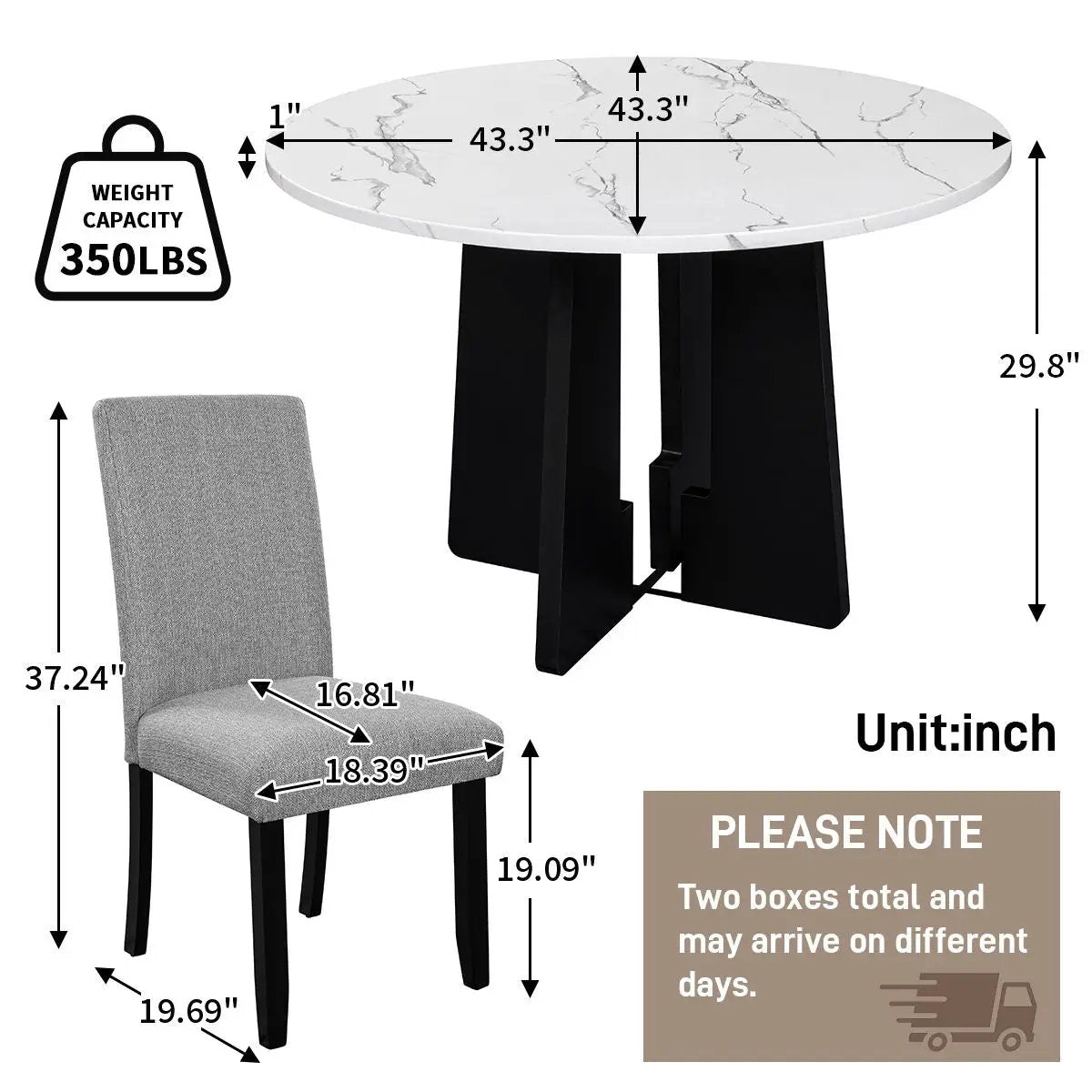 5 Piece Round Dining Table Set, Dining Table And 4 Upholstered Chairs For Dining Room, Kitchen Room, Living Room - White / Gray by HouseOfZazla