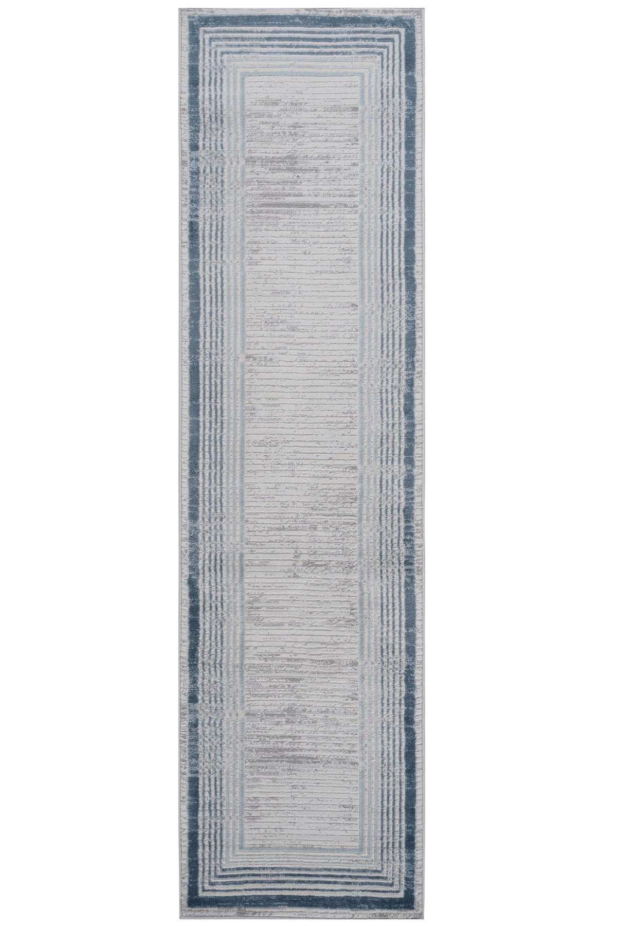 Bordered Runner Rug with Stain Resistance - Blue or Light Brown