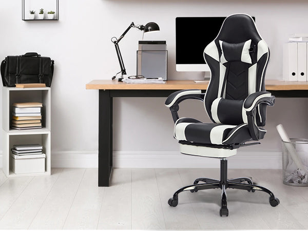 Ergonomic Gaming Chair with Footrest and Massage Lumbar Pillow – Black White / Black+Orange, photo 6 of 10