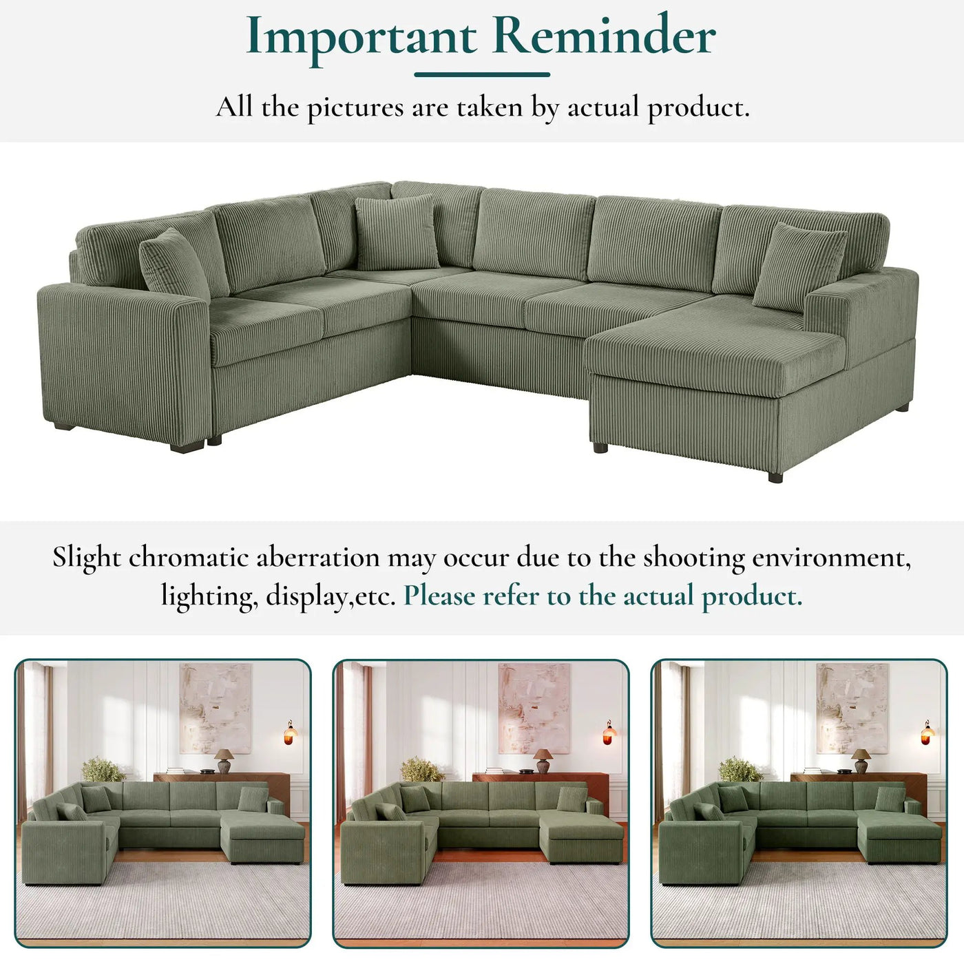 Oversized Sectional U-Shaped Sofa With Chaise Lounge And Three Soft Throw Pillows by HouseOfZazla