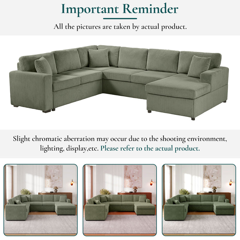 Oversized Sectional U-Shaped Sofa With Chaise Lounge And Three Soft Throw Pillows by HouseOfZazla