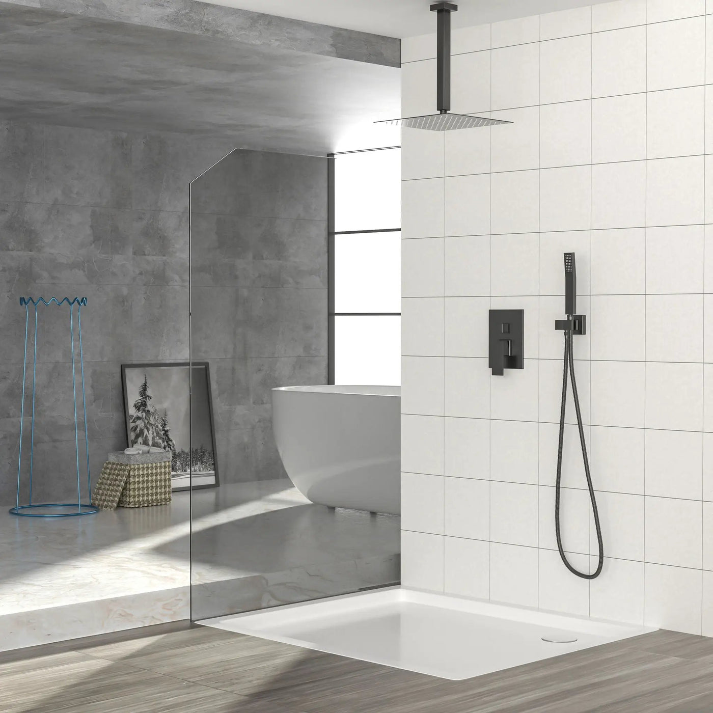 Modern Dual Shower Head System With 16" Ceiling Mount Finish, Stainless Steel And Brass by HouseOfZazla