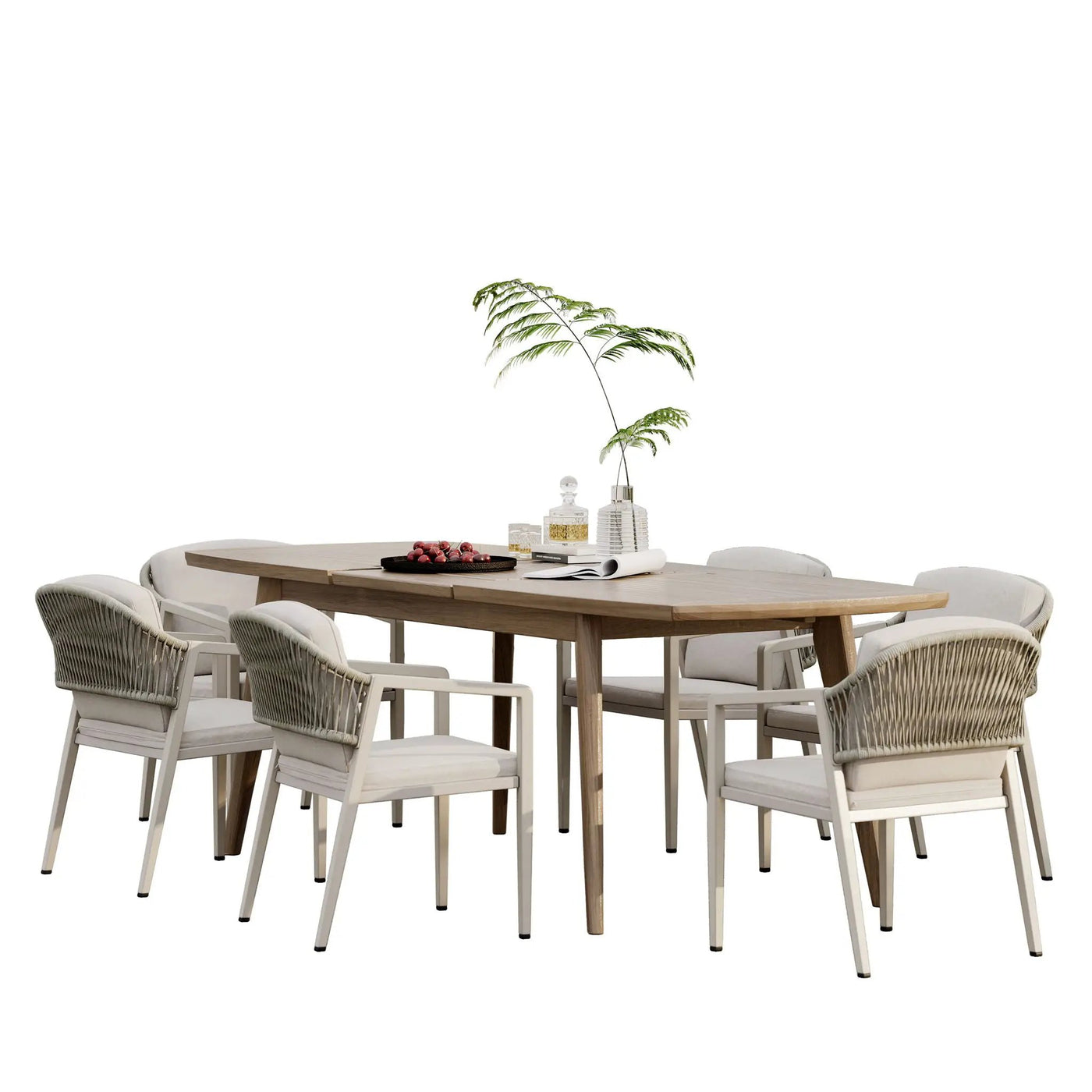Modern Outdoor Dining Set With Expandable Acacia Wood Table by HouseOfZazla