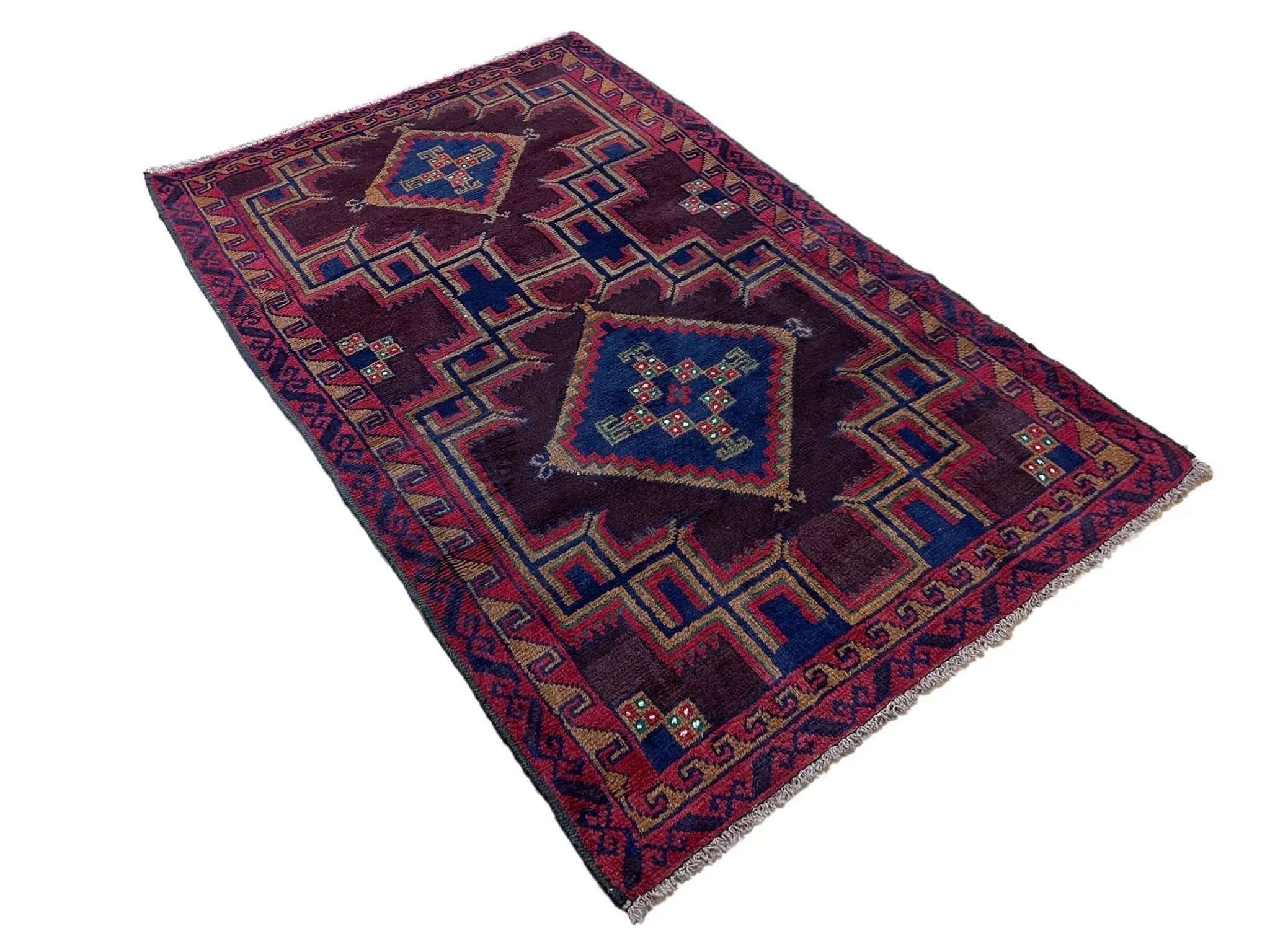 2'11" X 4'6" Vintage Handmade Tribal Wool Rug Balouchi Rug Afghan Rug Geometric by Jewel Rugs
