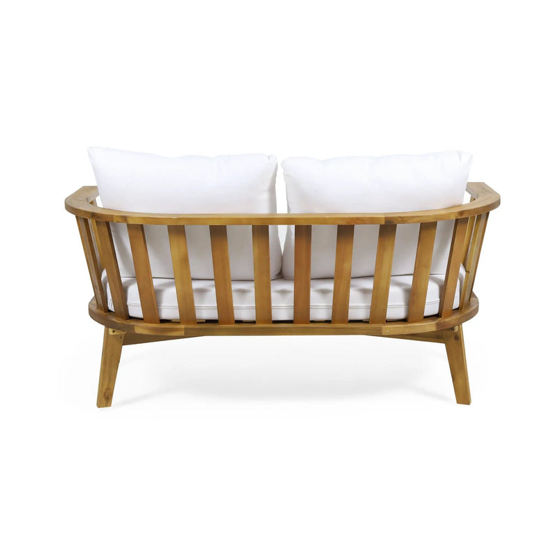 2-Person Outdoor Acacia Wood Patio Seating Group with Cushions and Coffee Table by HouseOfZazla