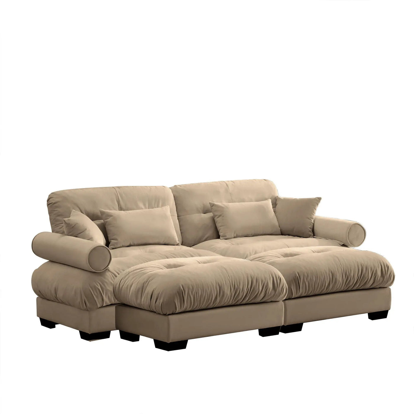 Modern Sectional Sofa With Ottoman, Round Bolster Armrests, Waist And Throw Pillows by HouseOfZazla