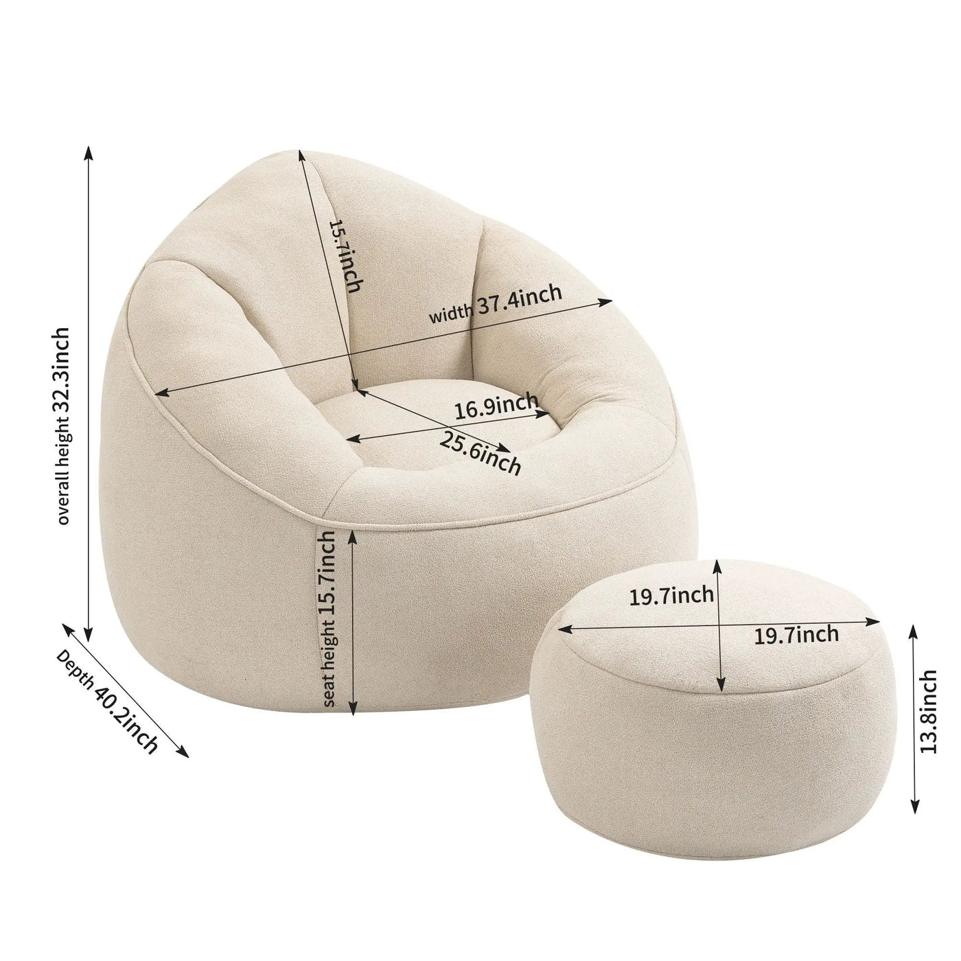 Bedding Bean Bag Sofa Chair High Pressure Foam With Footrest by HouseOfZazla