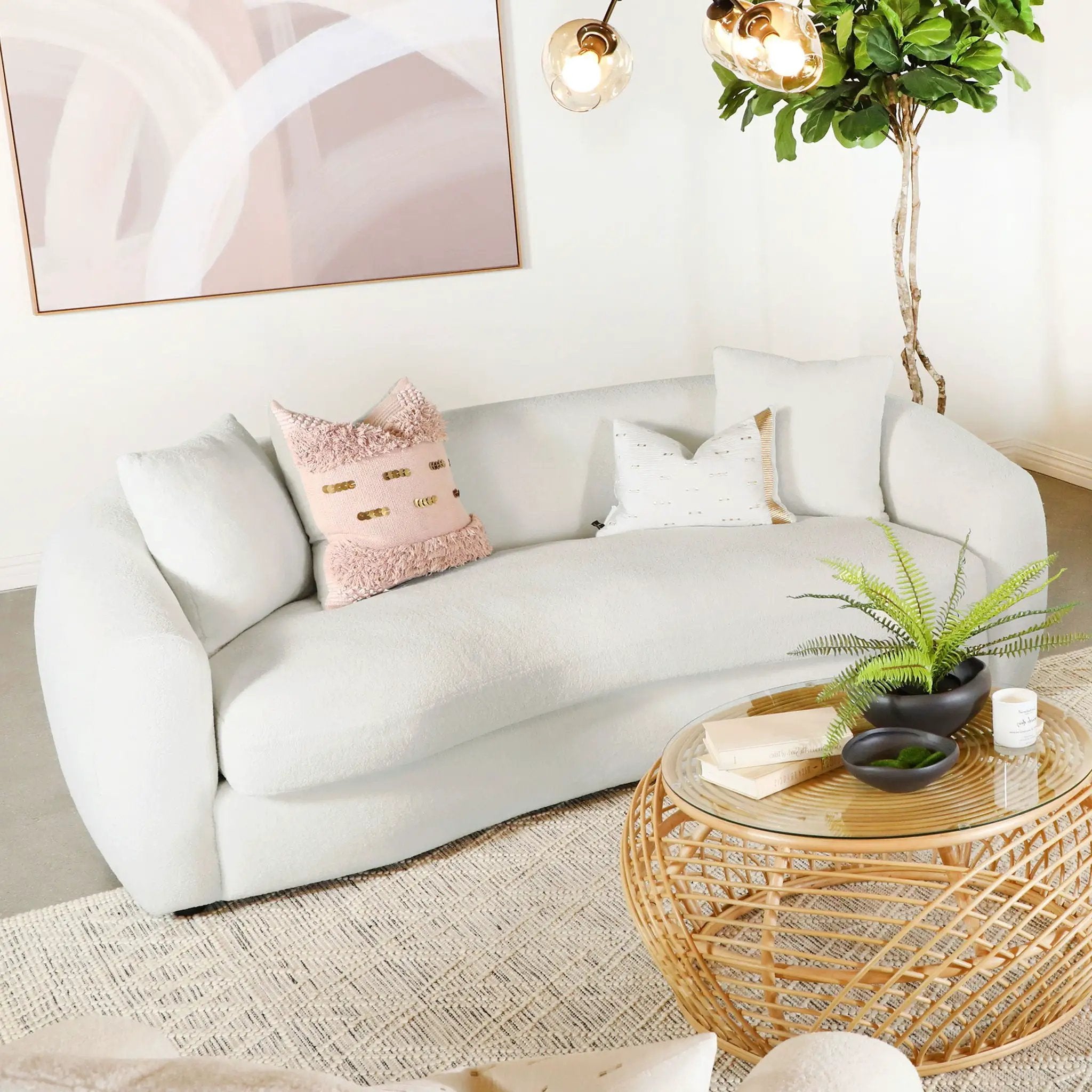 Isabella Faux Sheepskin Upholstered Sofa Natural by Unique Piece Furniture