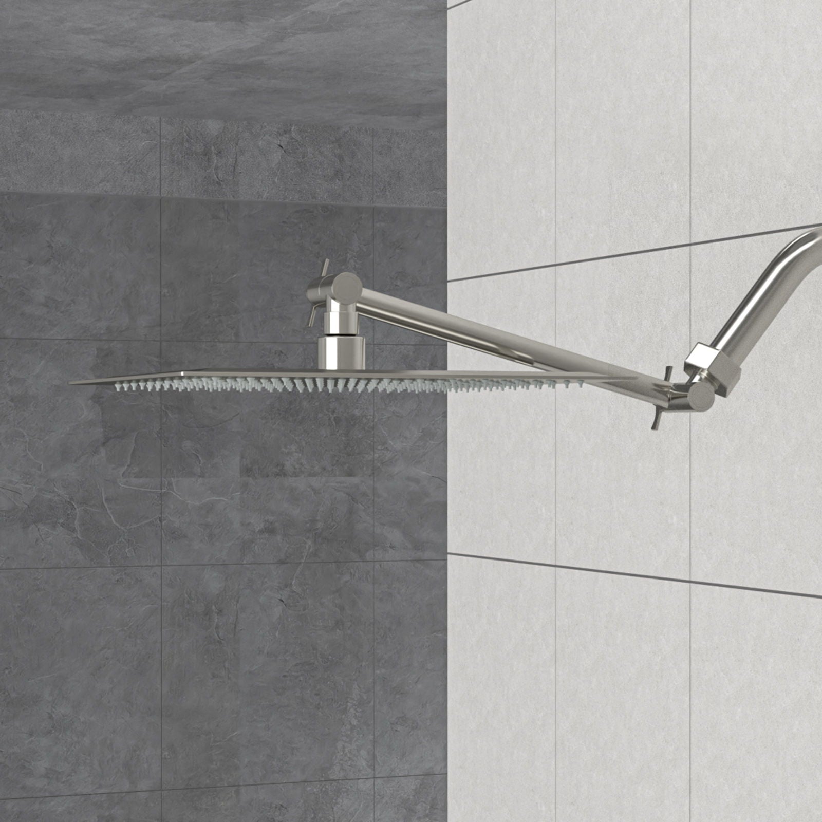 Luxury Rain Shower Head With Adjustable Arm, 10" Square, Stainless Steel - Brushed Nickel by HouseOfZazla