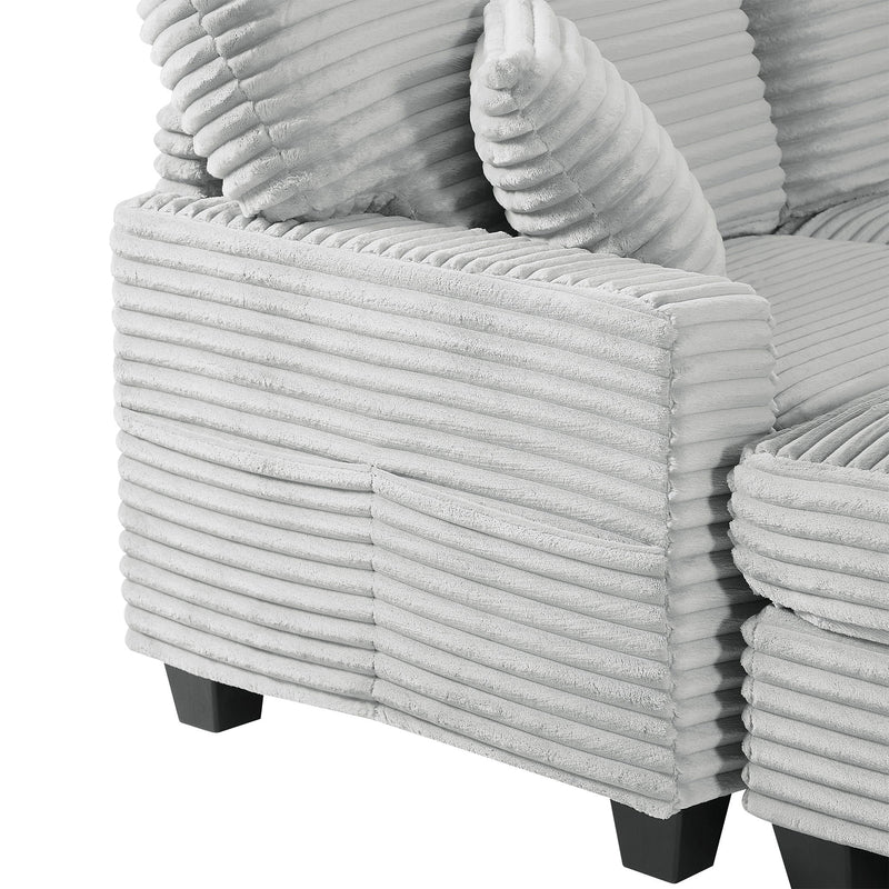 Upholstered U-Shaped Sectional Sofa With Movable Ottoman And Side Storage Pockets
