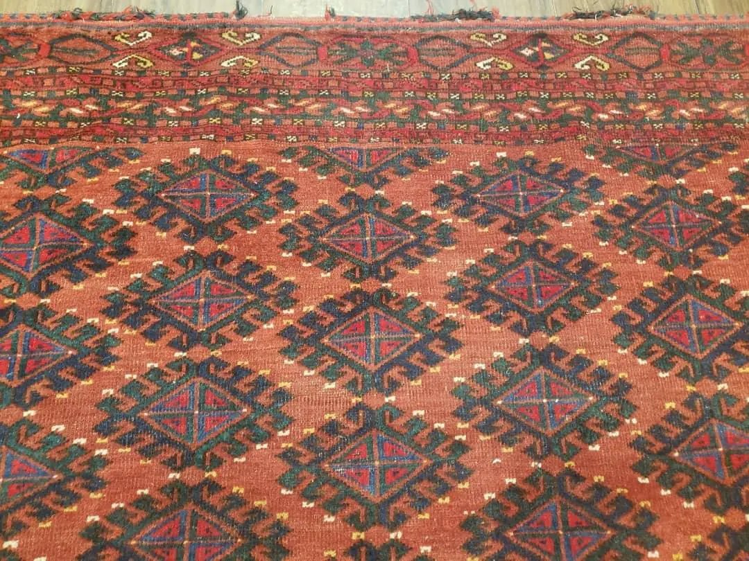 Antique Turkoman Rug 3'4" x 5', Collecticble Yamud Oriental Rug, Seat Pillow Cushion Cover, Tribal Mat, Wool Red Hand-Knotted Mafresh Carpet by Jewel Rugs