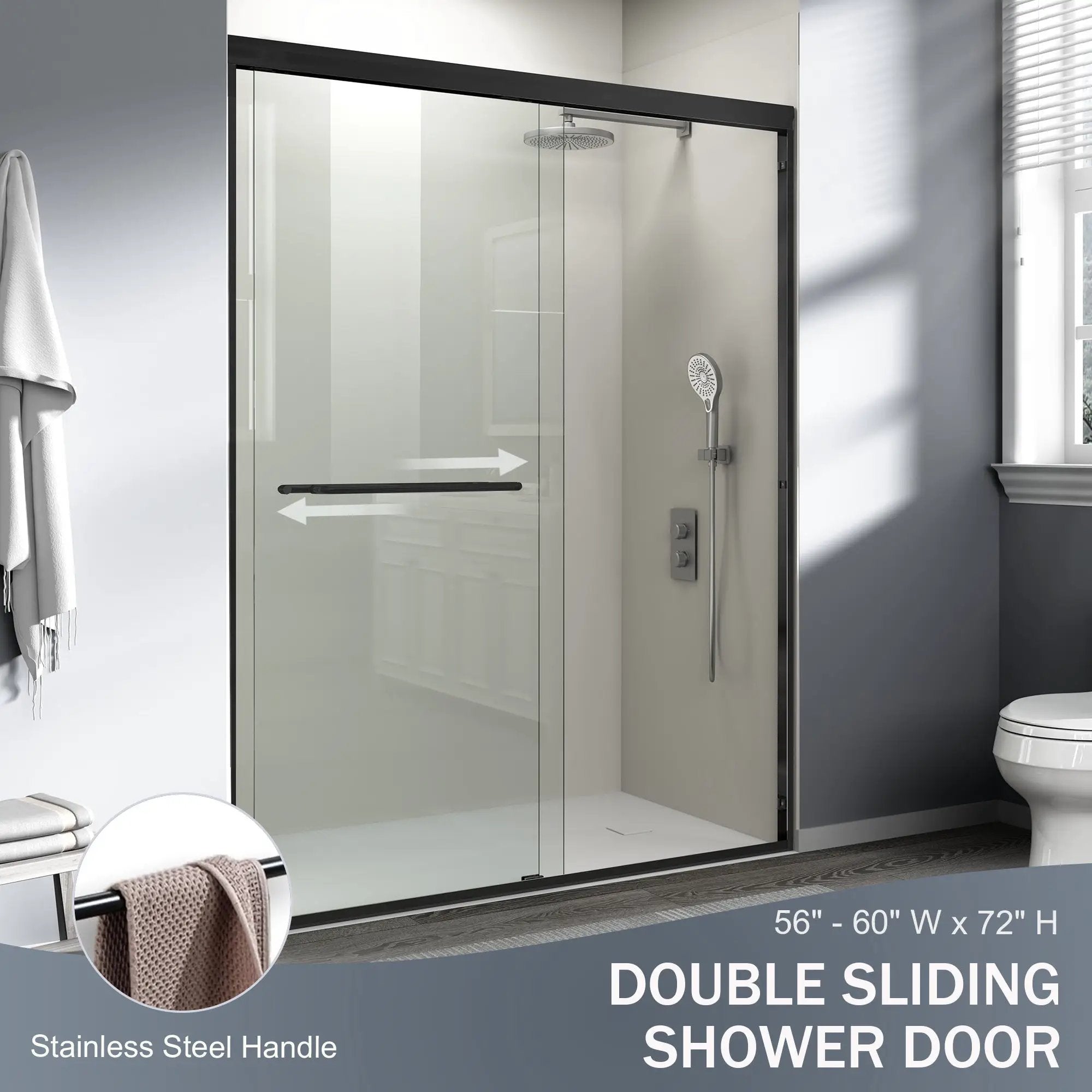 56-60 in. W x 72 in. H Double Sliding Shower Door, Semi-Frameless by HouseOfZazla