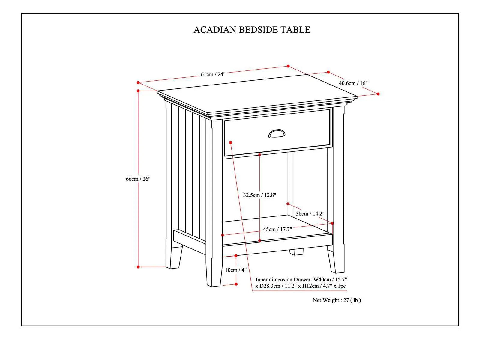 Acadian - Bedside Table, Handcrafted by HouseOfZazla