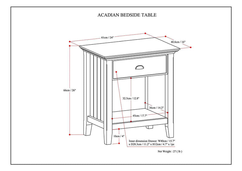 Acadian - Bedside Table, Handcrafted by HouseOfZazla
