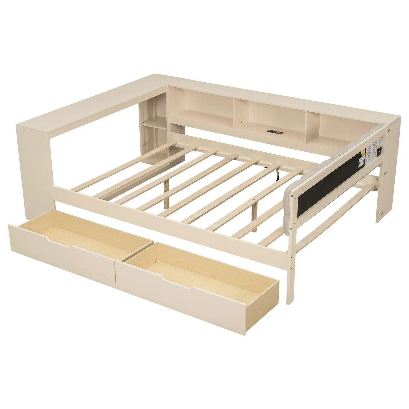 Upholstered Headboard Platform Bed With Storage Shelves, Drawers, Charging Station by HouseOfZazla