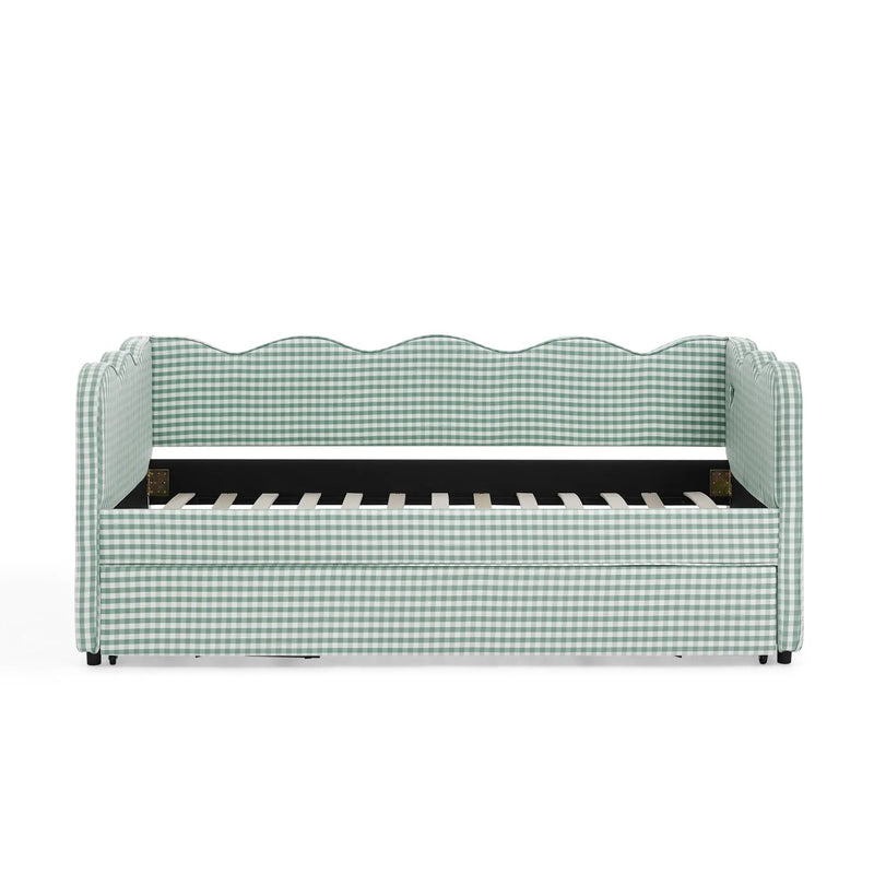 Cozy Gingham Daybed with Trundle Twin Size Sofa Bed No Box Spring Needed by HouseOfZazla