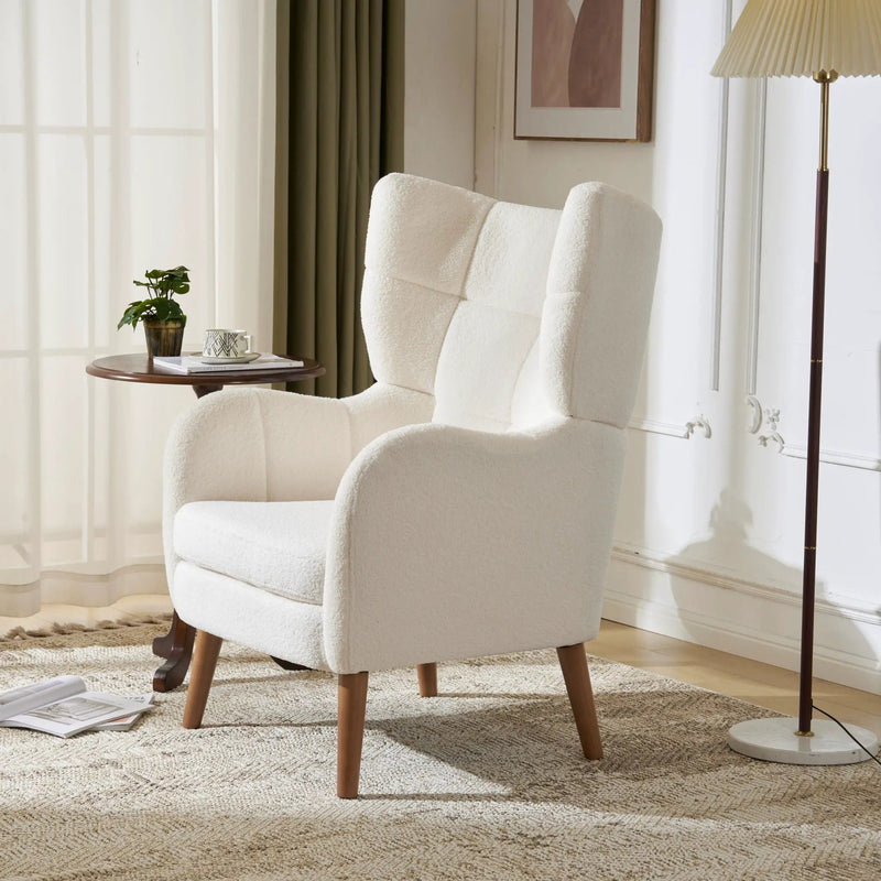 Accent Chair With Birch Wood Legs - White by HouseOfZazla