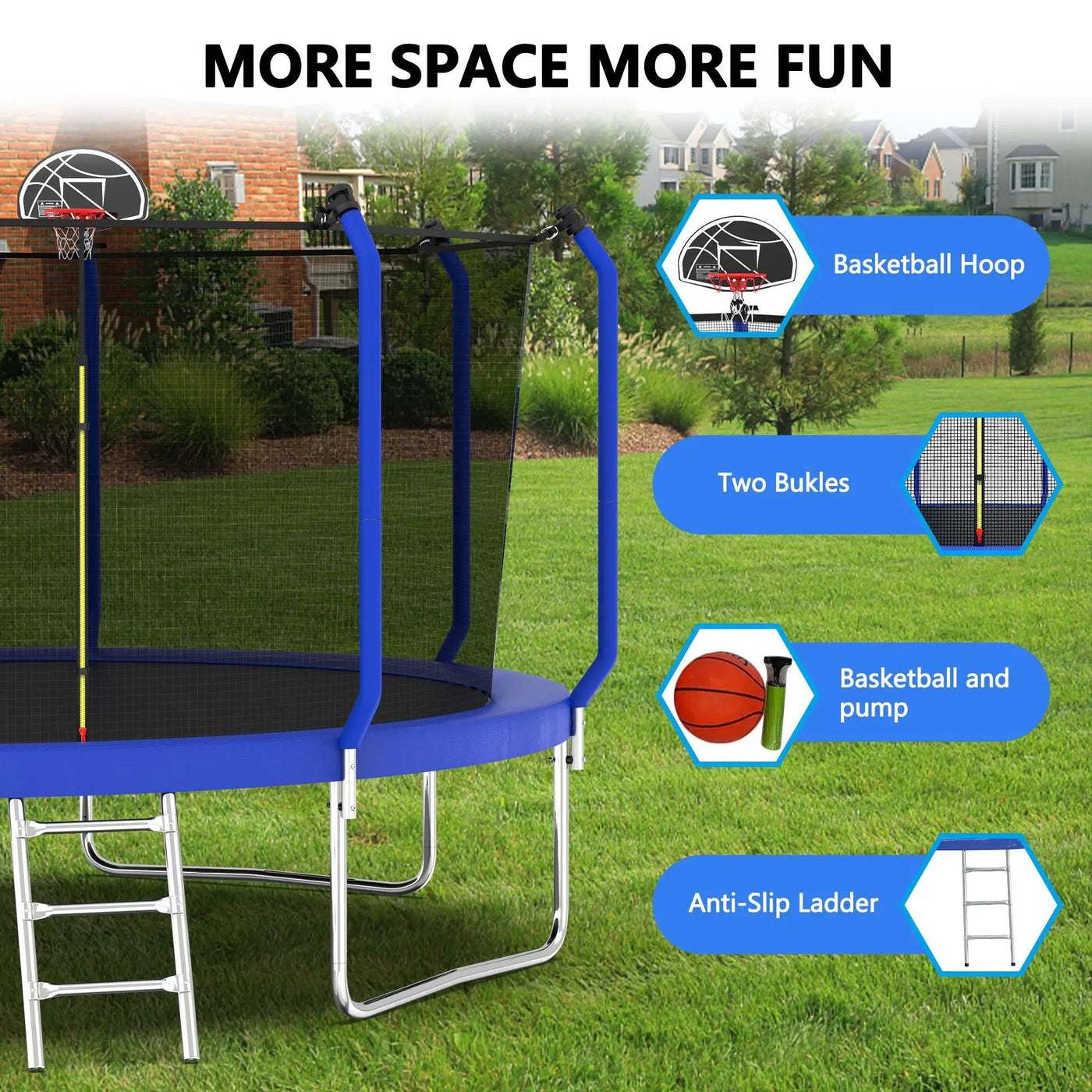 Trampoline With Basketball Hoop, Astm Approved Reinforced Type Outdoor Trampoline With Enclosure Net by HouseOfZazla