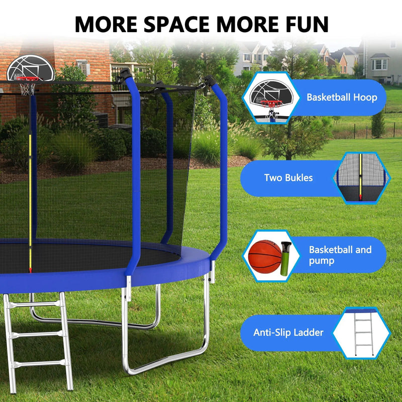 Trampoline With Basketball Hoop, Astm Approved Reinforced Type Outdoor Trampoline With Enclosure Net by HouseOfZazla
