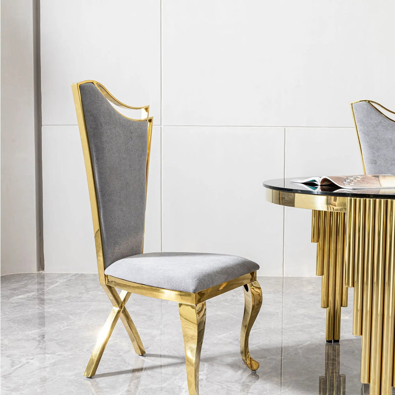 Gorgeous Streamlined High Back Fabric Stainless Steel Dining Chair (Set of 2) - Gold / Gray by Unique Piece Furniture