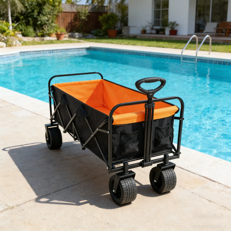 Big Large Capacity Folding Wagon Cart with Extender (Black + Orange) by HouseOfZazla