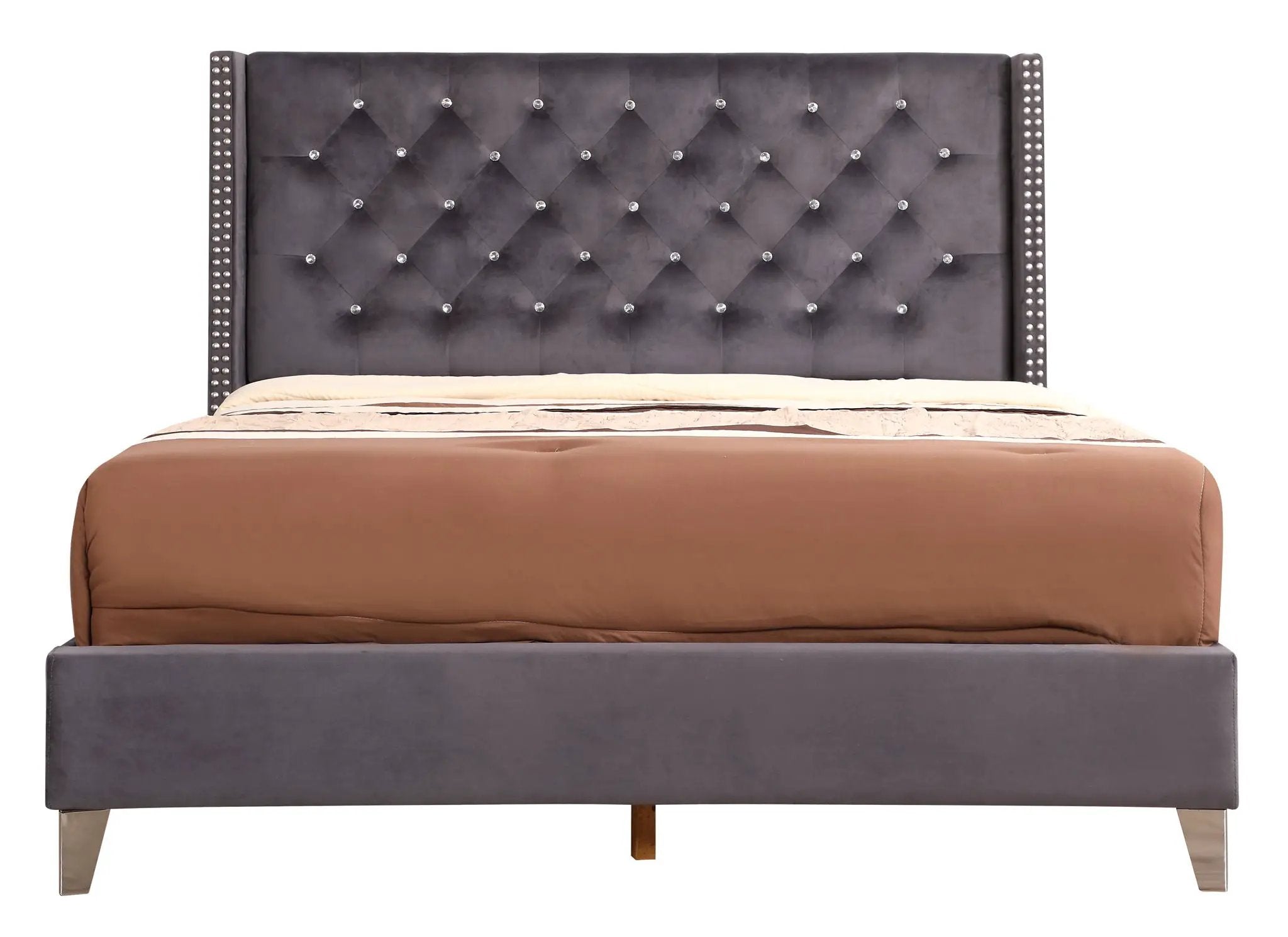 Upholstered Nailhead Trim Chic Bed by Unique Piece Furniture