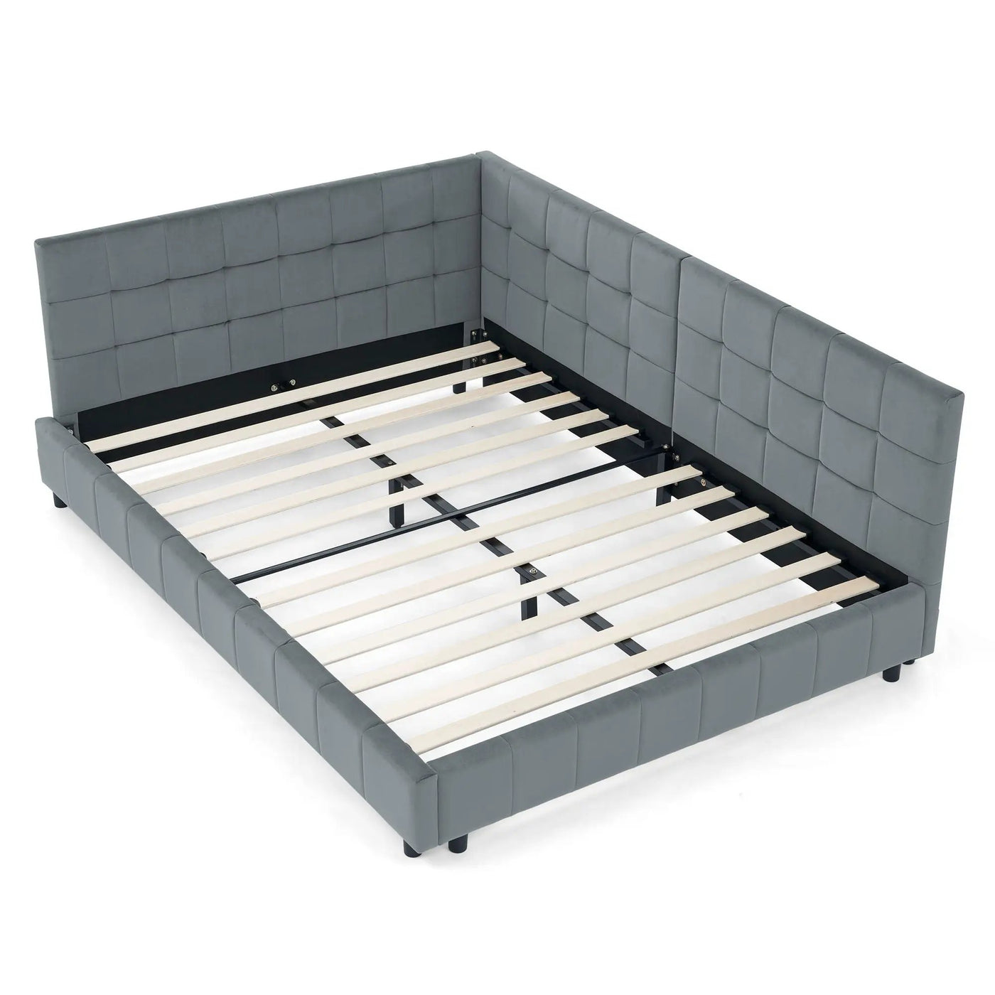 Mid-Century Storage Upholstered Tufted Bed Frame With Backrest And Armrests by HouseOfZazla