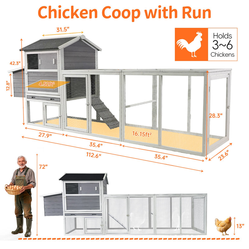 Gray Wooden Chicken Coop with Run and Nesting Box by HouseOfZazla