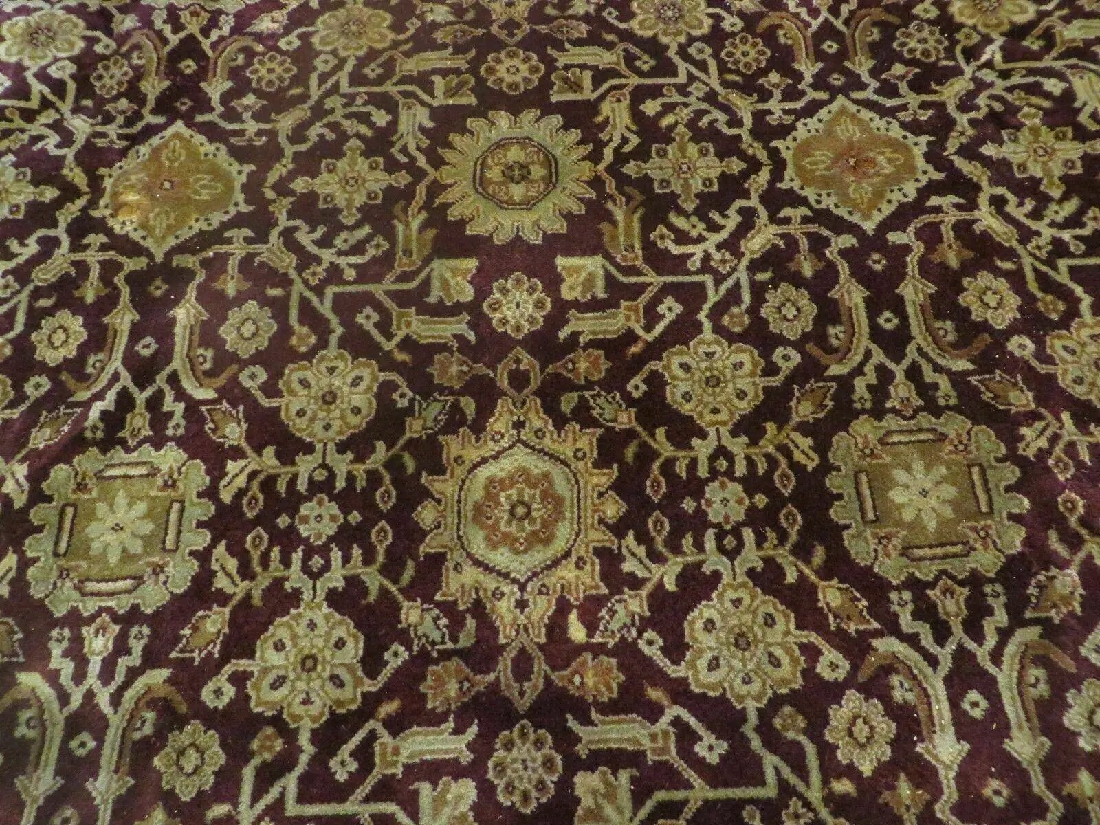 Indian Agra Rug 10x14 Vintage Handmade Larastan Wool Carpet Maroon Floral by Jewel Rugs