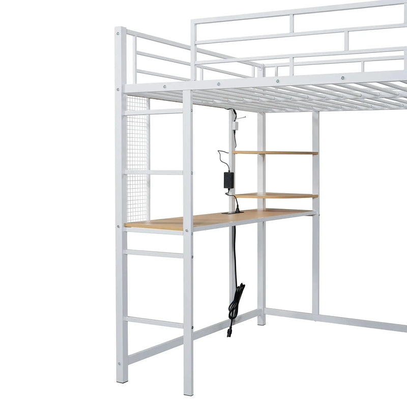 Loft Bed With Desk, Shelves, Power Outlet, LED Light And Wardrobe by HouseOfZazla