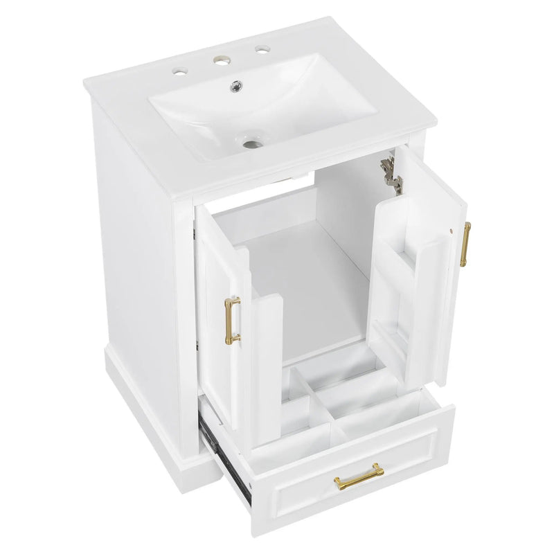 Bathroom Vanity With Sink, 1 Divided Drawer And 2 Soft Close Doors With Double Shelf