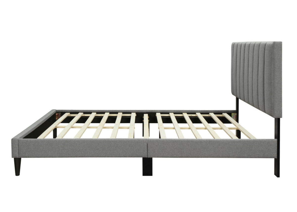 Channel Upholstered Bed with USB Charging and Channel Headboard - Dark Gray, photo 3 of 5