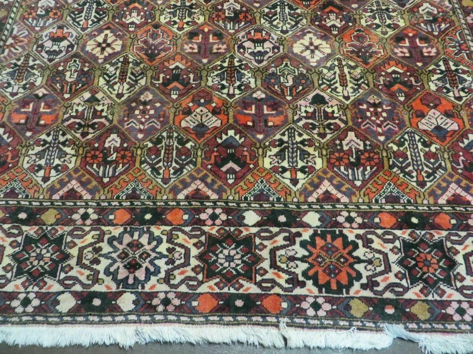 Antique Persian Bakhtiari Rug 7x10 - Multicolor Repeated Panel Design - Vegetable Dyed Rug - Hand Knotted Wool Room Sized Oriental Carpet 7 x 10 Rug by Jewel Rugs