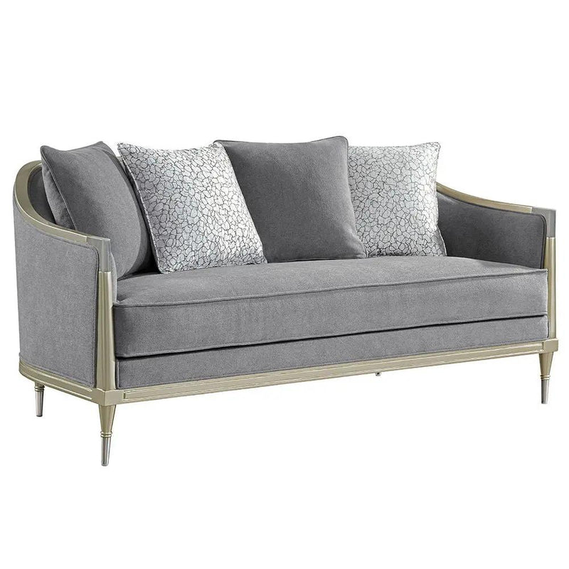 Fernando - Loveseat With 4 Pillows - Gray Chenille & Champagne by Unique Piece Furniture