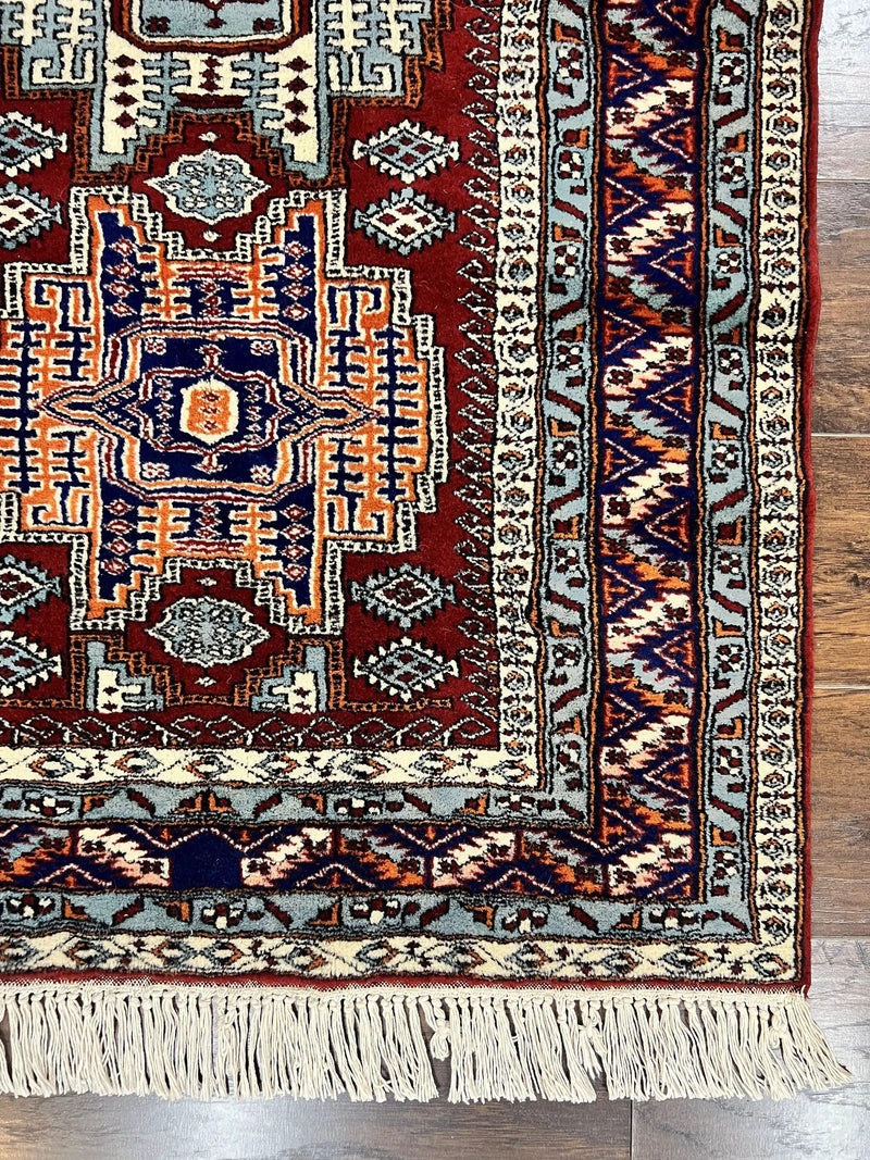 Pakistani Rug 3x5 ft, Caucasian Kazak Design, Geometric Rug, Small Vintage Oriental Carpet, Dark Red Vintage Handmade Wool Rug 3 x 5 by Jewel Rugs