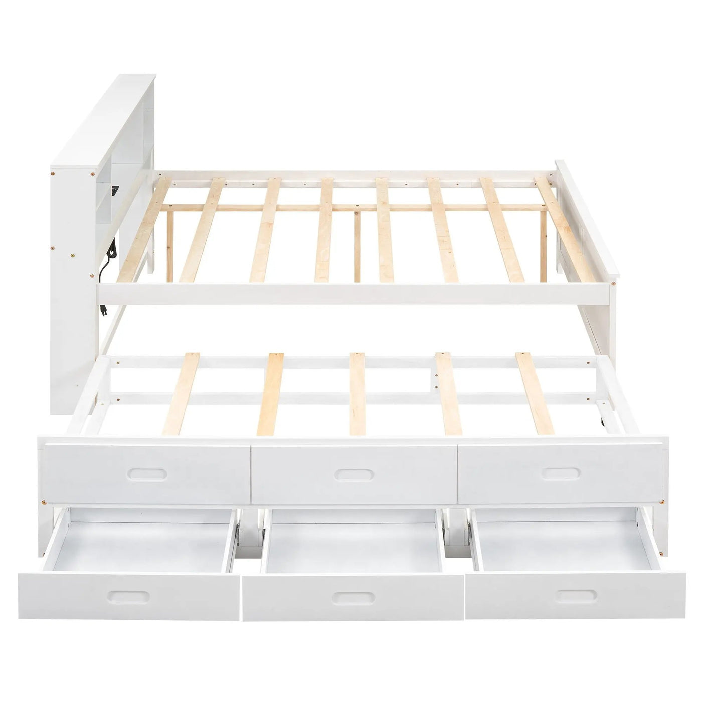 Platform Bed With Storage Headboard, USB, Trundle And 3 Drawers by HouseOfZazla
