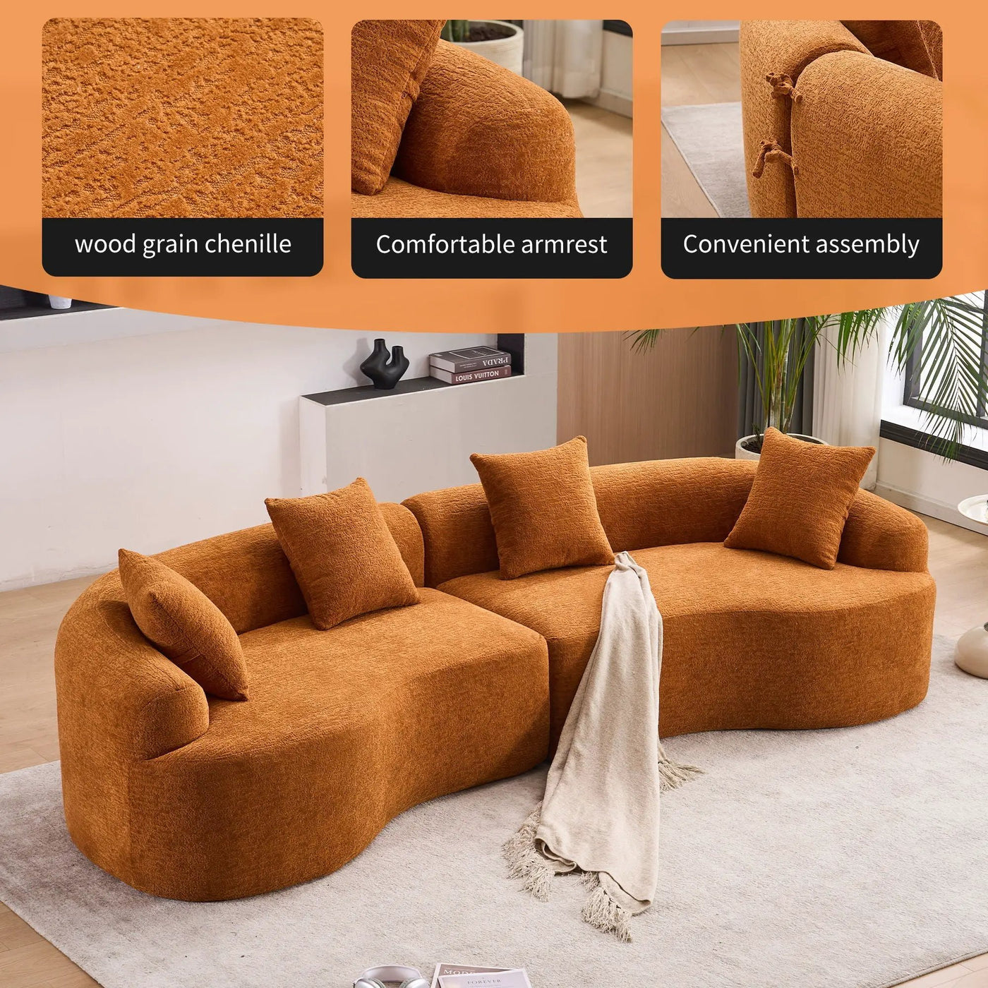 4 Seater Sofa With Fabric, 30D, 60 Hardness Full Sponge, 4 Pillow For Living Room, Home Furniture Sleeper Sectional Sofa For Apartment by HouseOfZazla