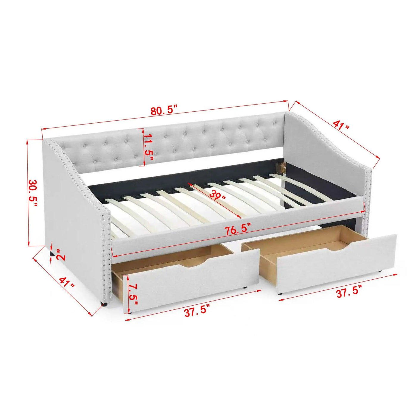 Upholstered Tufted Daybed With 2 Drawers, Waved Arms by Unique Piece Furniture