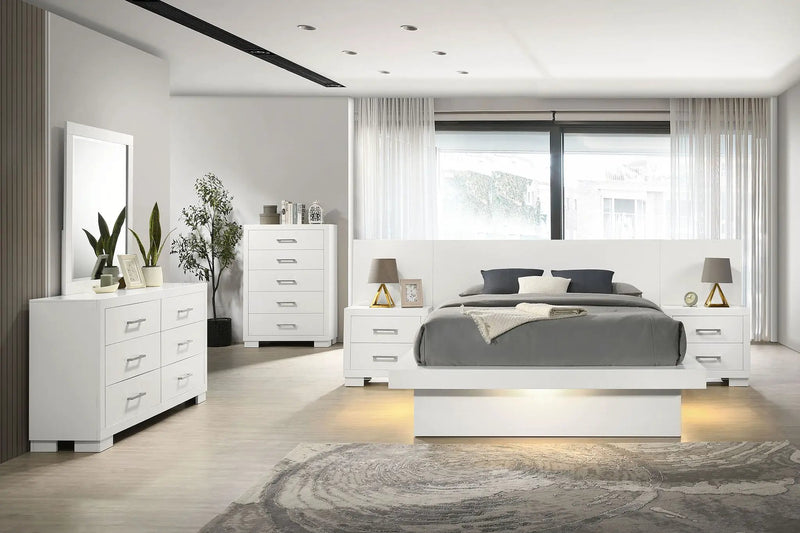 Jessica Wood Eastern King LED Panel Bed Snow White by Unique Piece Furniture