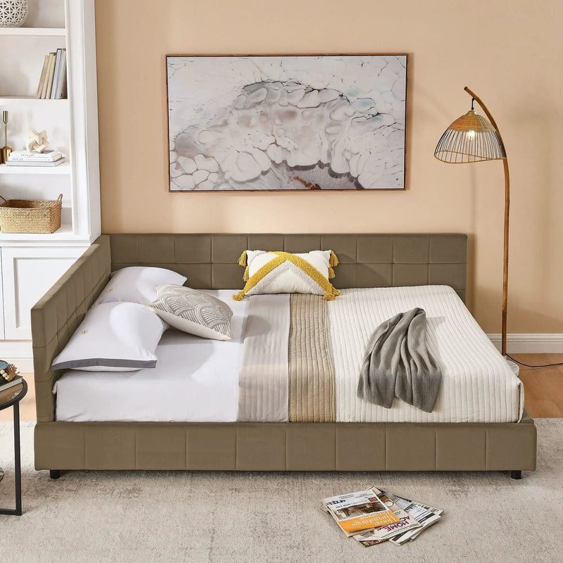 Mid-Century Storage Upholstered Tufted Bed Frame With Backrest And Armrests by Unique Piece Furniture