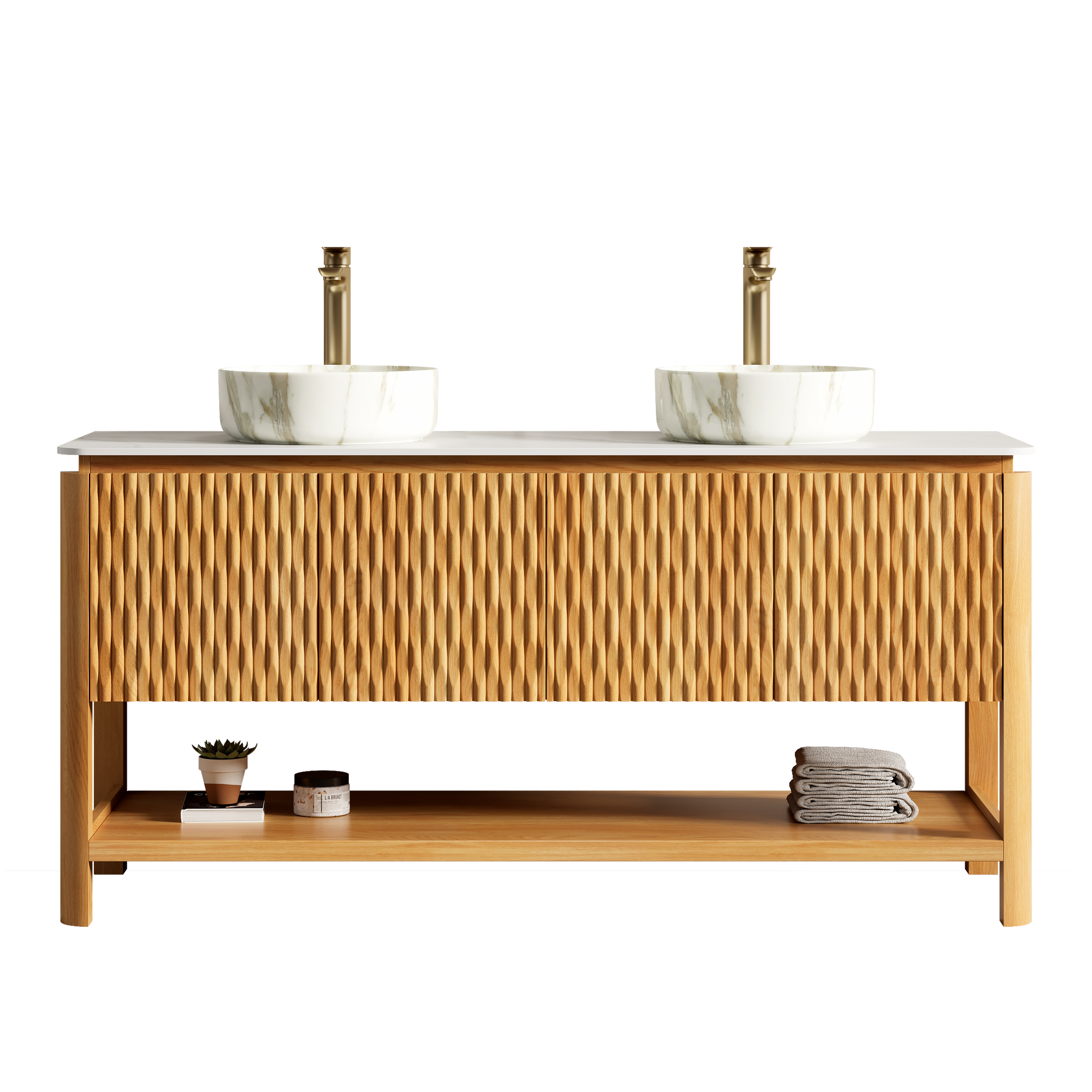 SHARMA 60" Bathroom Vanity & Sinks - Freestanding Plywood Storage Cabinet by HouseOfZazla