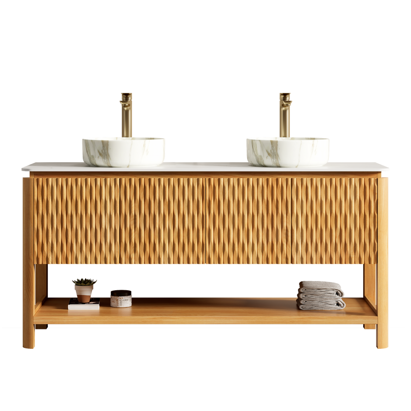 SHARMA 60" Bathroom Vanity & Sinks - Freestanding Plywood Storage Cabinet by HouseOfZazla