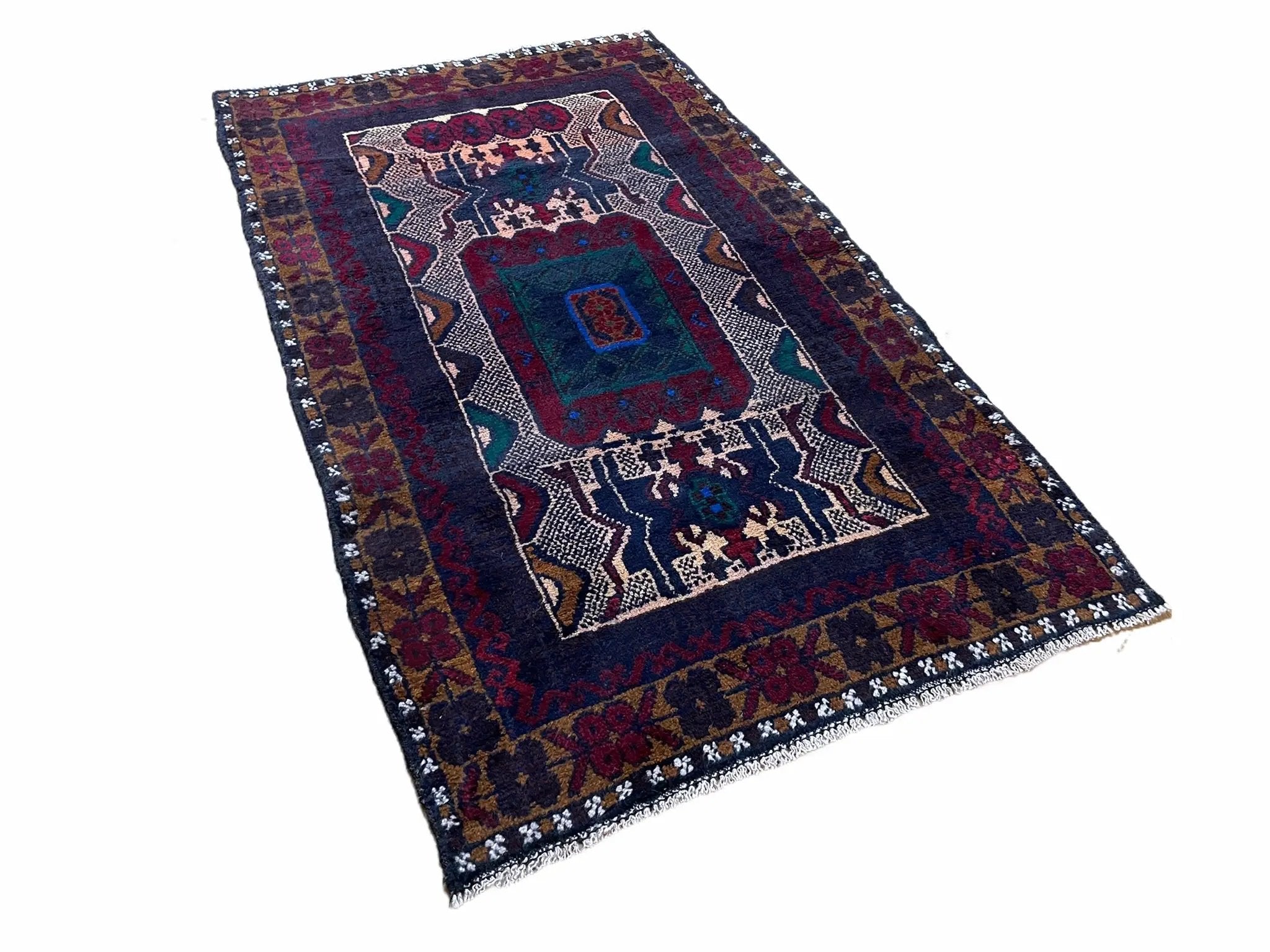 3 X 5 Vintage Handmade Tribal Wool Rug Balouchi Rug Afghan Rug Red Beige Nice by Jewel Rugs