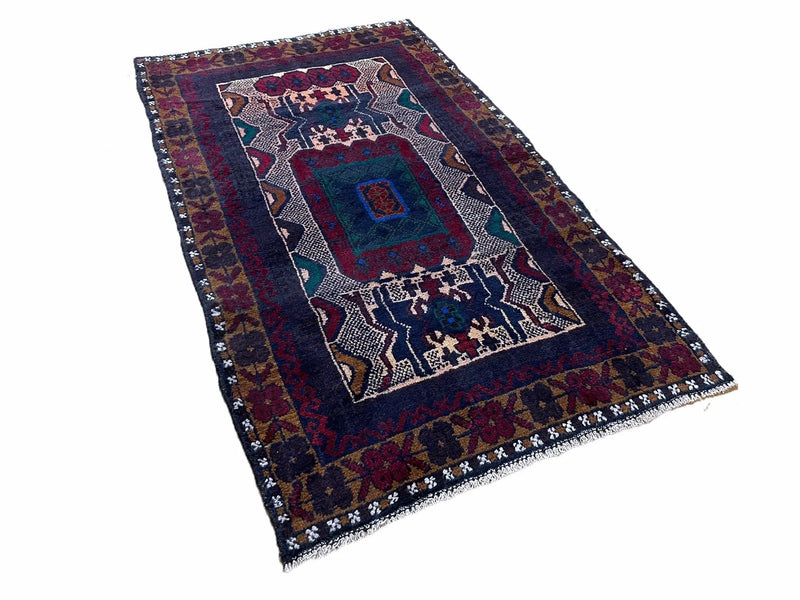 3 X 5 Vintage Handmade Tribal Wool Rug Balouchi Rug Afghan Rug Red Beige Nice by Jewel Rugs