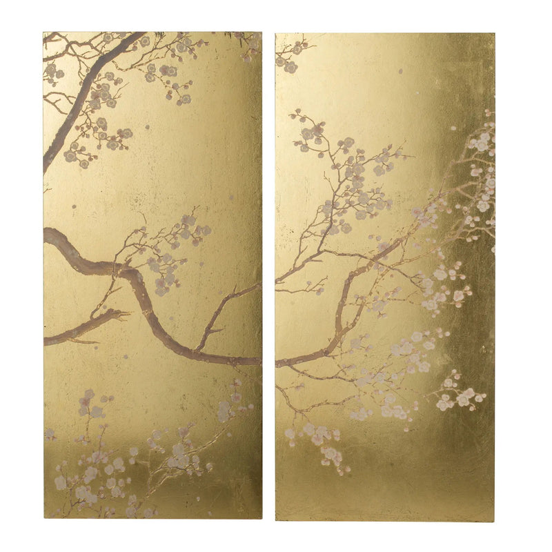 Cherry Blossom Wall Art Panels, Wall Decor For Living Room Dining Room Office Bedroom (Set of 2) - Gold by Unique Piece Furniture