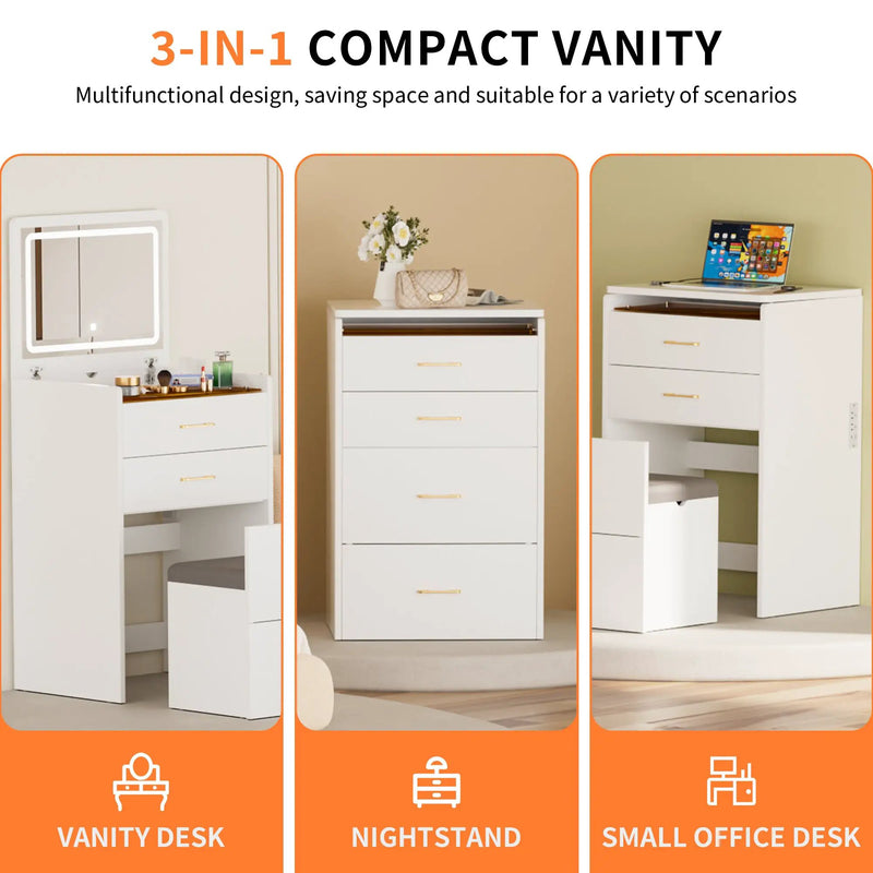 3 in 1 Vanity Desk with Open Top Mirror by HouseOfZazla