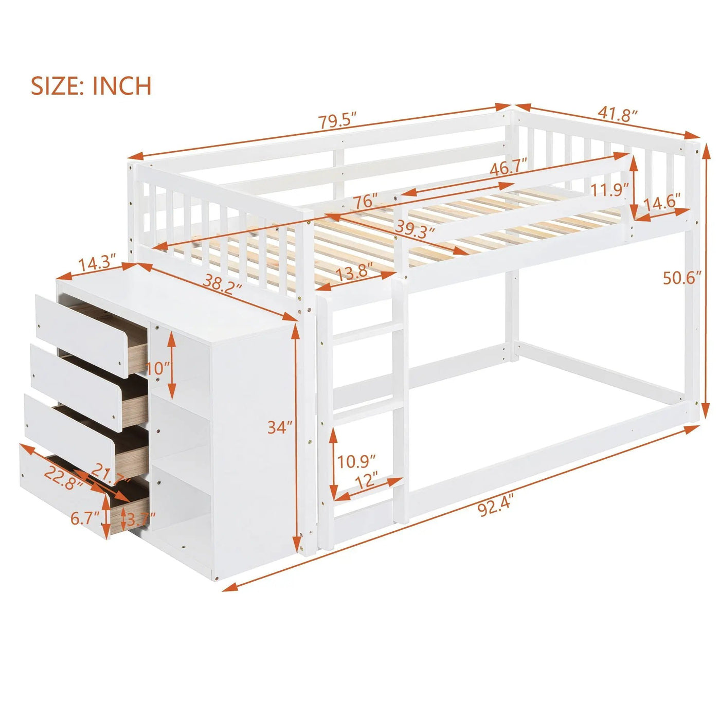 Bunk Bed With 4 Drawers and 3 Shelves by HouseOfZazla