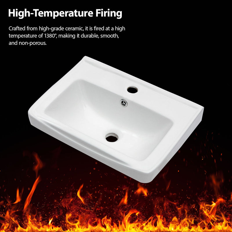 Wall Mounted Rectangular Bathroom Sink With 304 Stainless Steel Towel Bar & Overflow - White by HouseOfZazla