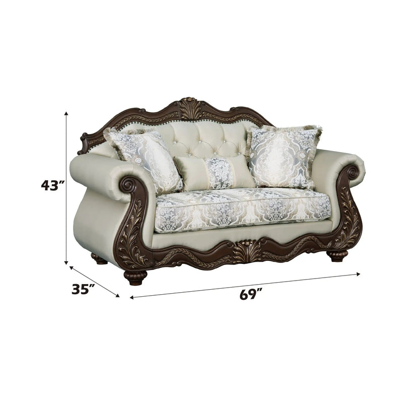Pierce 2-Piece Traditional Living Room Set, Upholstered Loveseat and Accent Chair with Carved Wood Frame by HouseOfZazla