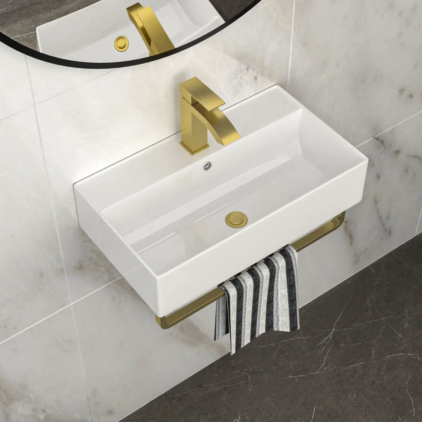 Wall Mounted Rectangular Bathroom Sink With Towel Bar by HouseOfZazla